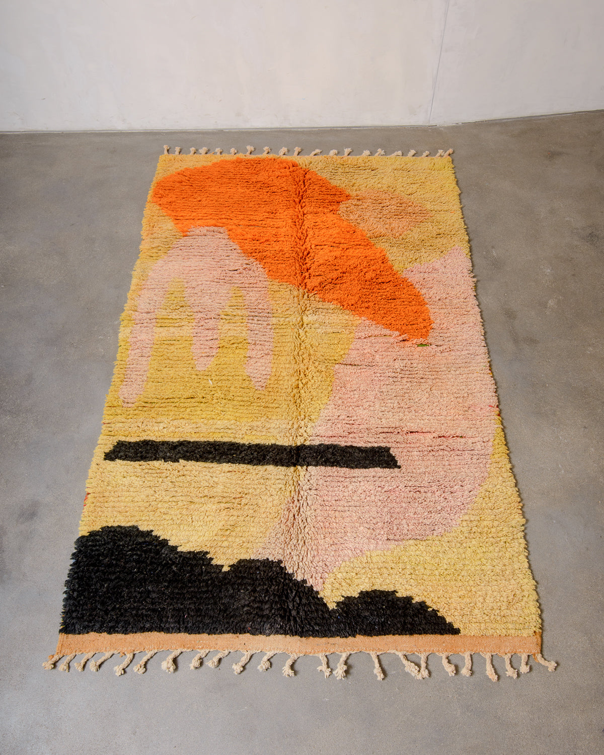 Modern, designer, handcrafted Berber rug from Morocco. Vintage carpet with beautiful colours and patterns and fluffy texture.